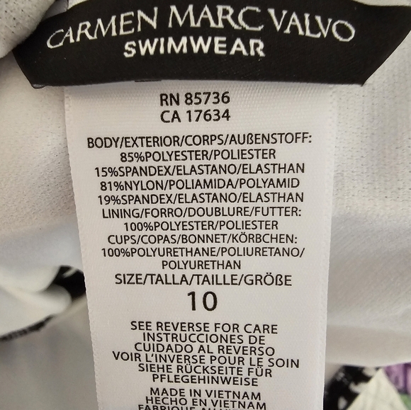 Carmen Marc Valvo Black and White One Piece Swim Suit Women's Size 10 NWOT - Picture 4 of 7